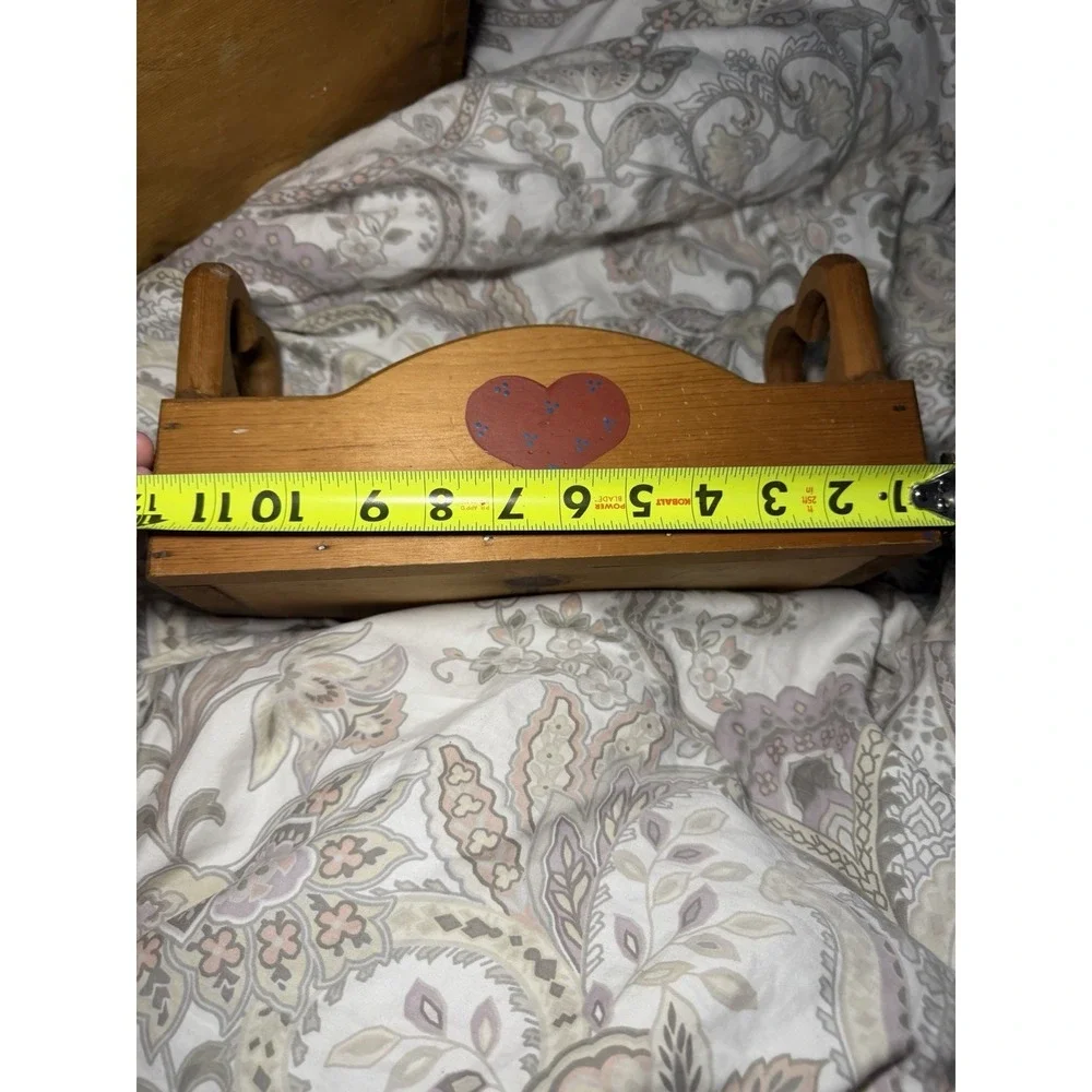 Vintage Wooden Caddy Storage Tray Hand Painted Carved Hearts Country Decor